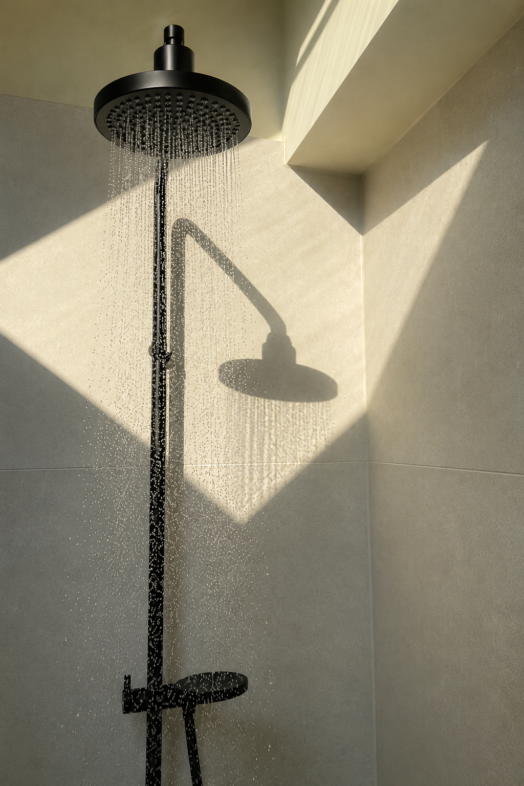 VALOIR shower head installed and running in a shower